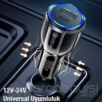 ALLY TE-P60 USB Ve Type-c Çıkışlı 30W Araç İçi Çakmaklık Hızlı Şarj Başlığı
