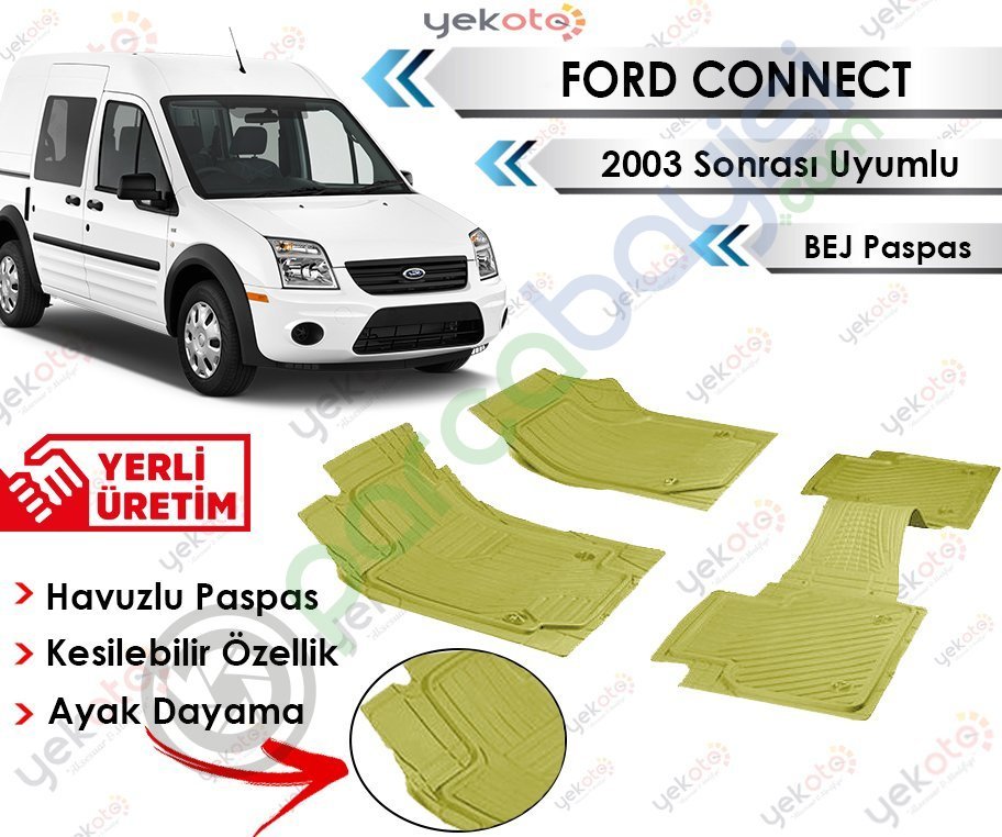 Ford Connect 2003 Sonrası Uyumlu Havuzlu Kesilebilir Bej Paspas