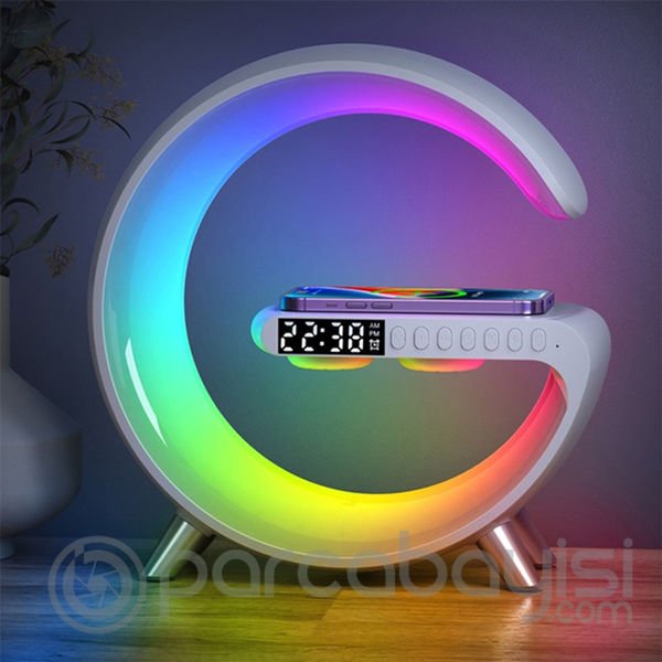Ally 15W Kablosuz Şarj Standlı Bluetooth hoparlör RGB Gece Lambası