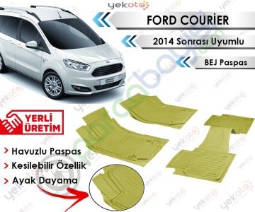 Ford Courier 2014 Sonrası Uyumlu Havuzlu Kesilebilir Bej Paspas