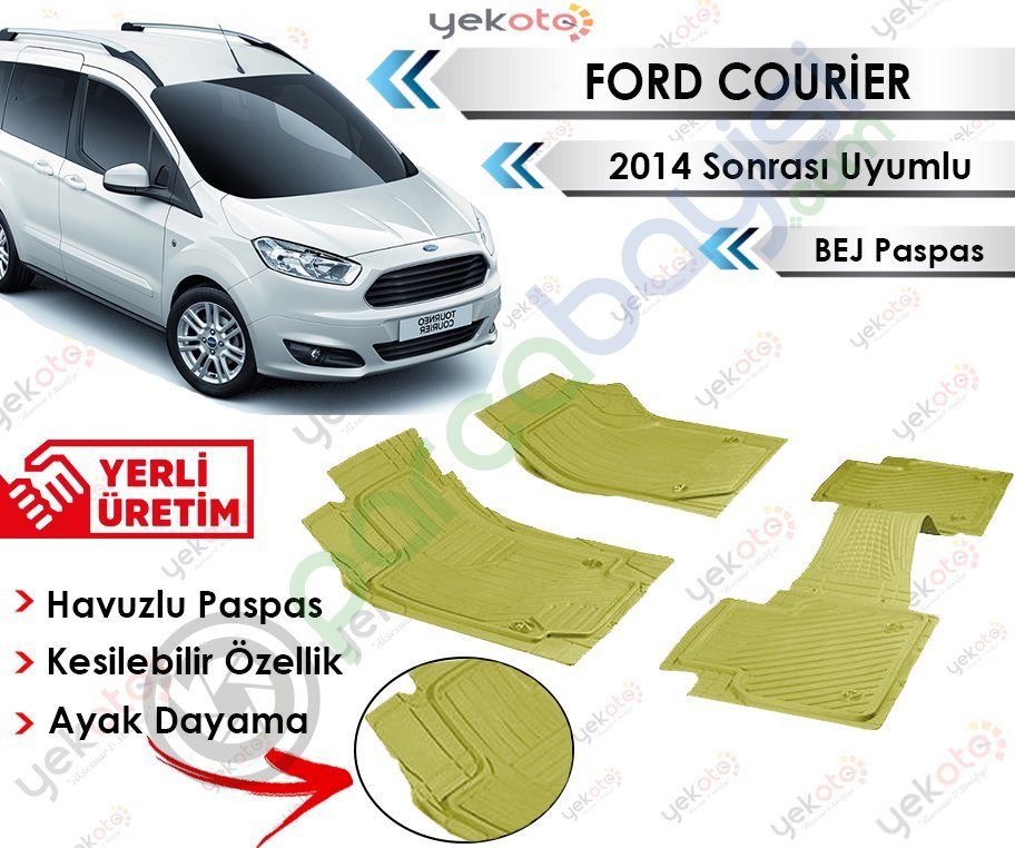Ford Courier 2014 Sonrası Uyumlu Havuzlu Kesilebilir Bej Paspas