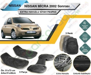 Nissan Micra 2002 Sonrası Uyumlu Extra Havuzlu Kesilebilir Siyah Paspas