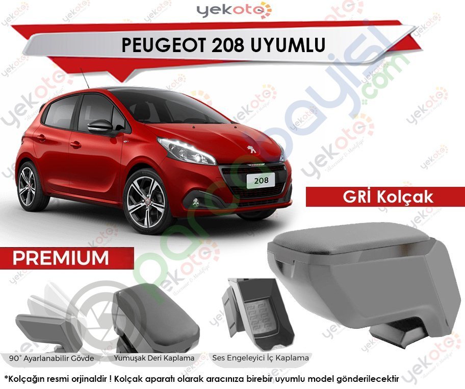 Peugeot 208 Uyumlu Gri Kolçak Kol Dayama Ultra Kaliteli
