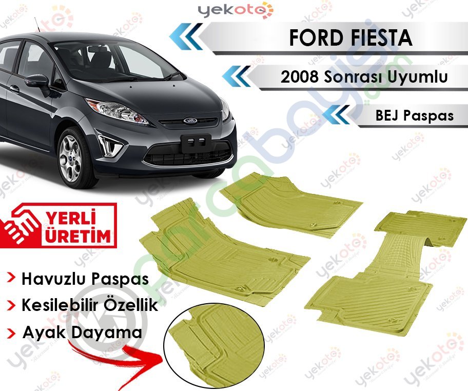 Ford Fiesta 2008 Sonrası Uyumlu Havuzlu Kesilebilir Bej Paspas