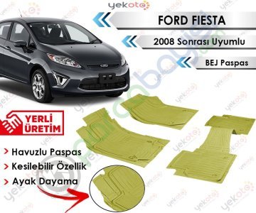 Ford Fiesta 2008 Sonrası Uyumlu Havuzlu Kesilebilir Bej Paspas