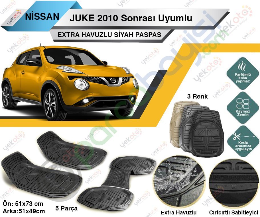 Nissan Juke 2010 Sonrası Uyumlu Extra Havuzlu Kesilebilir Siyah Paspas