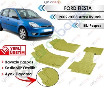 Ford Fiesta 2002-2008 Arası Uyumlu Havuzlu Kesilebilir Bej Paspas