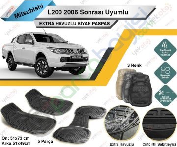 Mitsubishi L200 2006 Sonrası Uyumlu Extra Havuzlu Kesilebilir Siyah Paspas
