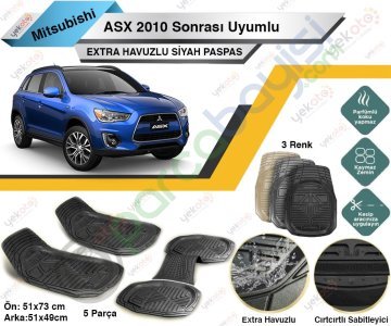 Mitsubishi Asx 2010 Sonrası Uyumlu Extra Havuzlu Kesilebilir Siyah Paspas