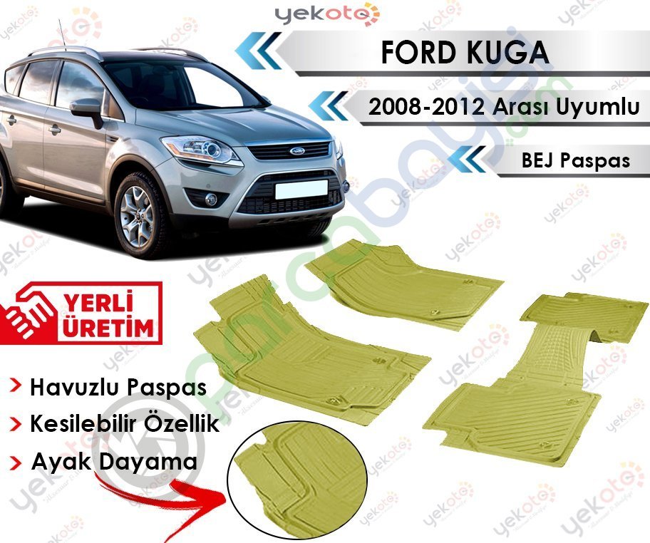 Ford Kuga 2008-2012 Sonrası Uyumlu Havuzlu Kesilebilir Bej Paspas