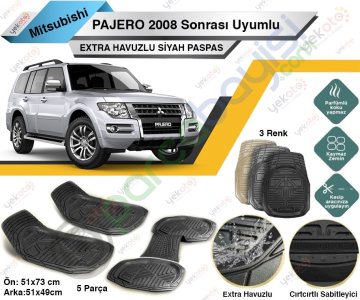 Mitsubishi Pajero 2008 Sonrası Uyumlu Extra Havuzlu Kesilebilir Siyah Paspas