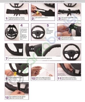 Citroen C5 2008-17 Araca Özel Dikişli Deri Direksiyon Kılıfı