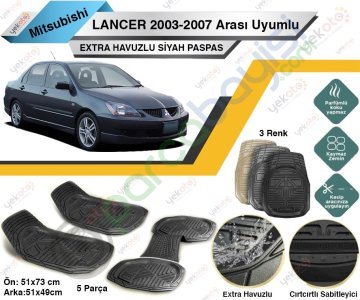 Mitsubishi Lancer 2003-2007 Arası Uyumlu Extra Havuzlu Kesilebilir Siyah Paspas
