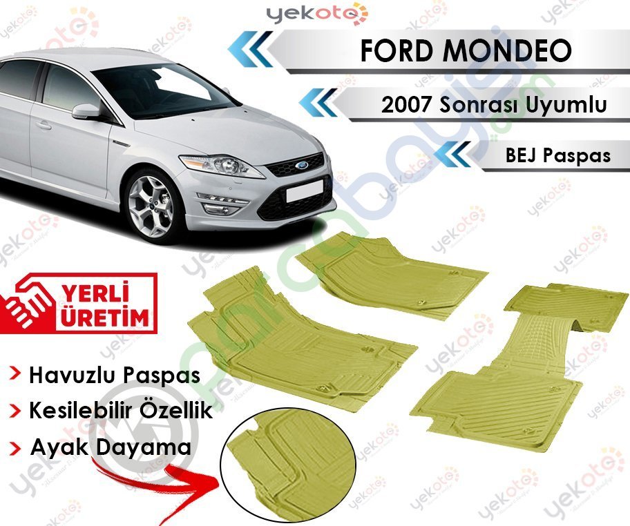 Ford Mondeo 2007 Sonrası Uyumlu Havuzlu Kesilebilir Bej Paspas