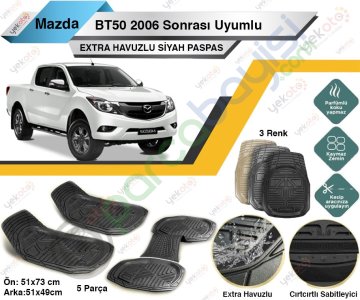 Mazda Bt50 2006 Sonrası Uyumlu Extra Havuzlu Kesilebilir Siyah Paspas