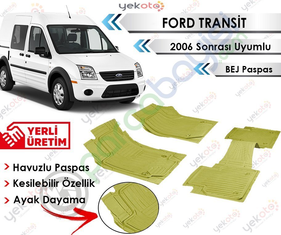 Ford Transit 2006 Sonrası Uyumlu Havuzlu Kesilebilir Bej Paspas