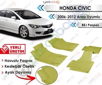 Honda Civic 2006-2012 Sonrası Uyumlu Havuzlu Kesilebilir Bej Paspas