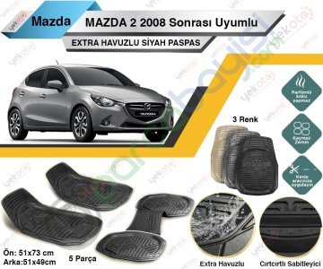 Mazda 2 2008 Sonrası Uyumlu Extra Havuzlu Kesilebilir Siyah Paspas