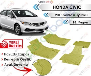 Honda Civic 2013 Sonrası Uyumlu Havuzlu Kesilebilir Bej Paspas