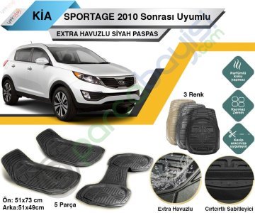 Kia Sportage 2010 Sonrası Uyumlu Extra Havuzlu Kesilebilir Siyah Paspas