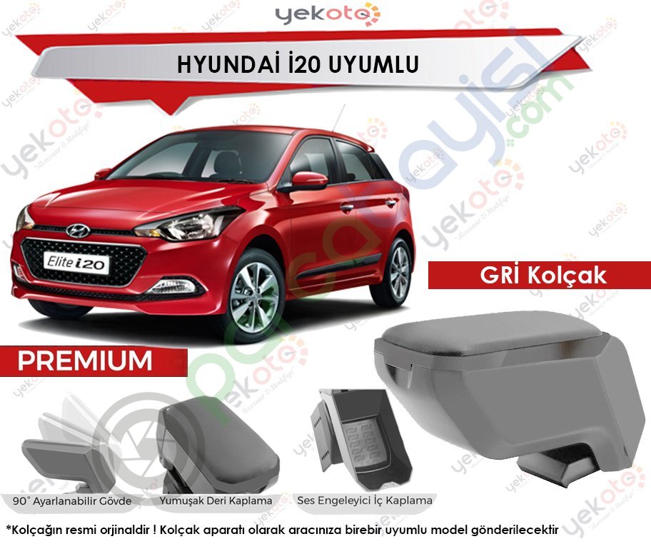 Hyundai İ20 Uyumlu Gri Kolçak Kol Dayama Ultra Kaliteli