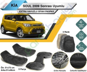 Kia Soul 2009 Sonrası Uyumlu Extra Havuzlu Kesilebilir Siyah Paspas