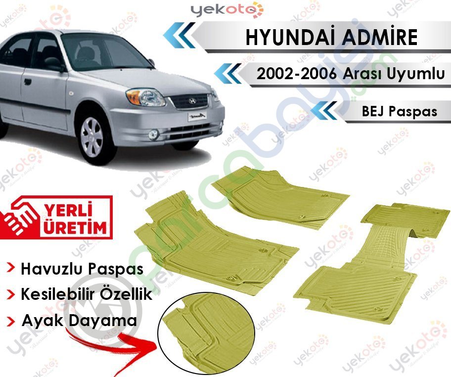 Hyundai Admire 2002-2006 Arası Uyumlu Havuzlu Kesilebilir Bej Paspas