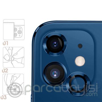 ALLY İphone 12 - 12 Mini 3D Metal Çerçeveli Kamera Lens Koruyucu