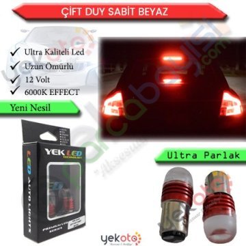 Yekled 1157 Çift Duy Ampul Led Beyaz Işık Stop Fren Lamba Mercekli Model 2 Adet