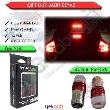 Yekled 1157 Çift Duy Ampul Led Beyaz Işık Stop Fren Lamba Mercekli Model 2 Adet