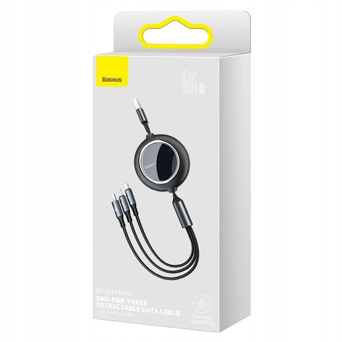 Baseus 66W Makaralı 3in1 Type-C + Lightning + Micro USB Kablo Hızlı Şarj Kablosu