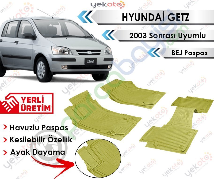 Hyundai Getz 2003 Sonrası Uyumlu Havuzlu Kesilebilir Bej Paspas