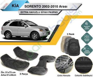 Kia Sorento 2002-2010 Arası Uyumlu Extra Havuzlu Kesilebilir Siyah Paspas