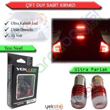 Yekled 1157 Çift Duy Ampul Led Kırmızı/Red Işık Stop Fren Lamba Mercekli Model 2 Adet