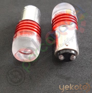Yekled 1157 Çift Duy Ampul Led Kırmızı/Red Işık Stop Fren Lamba Mercekli Model 2 Adet
