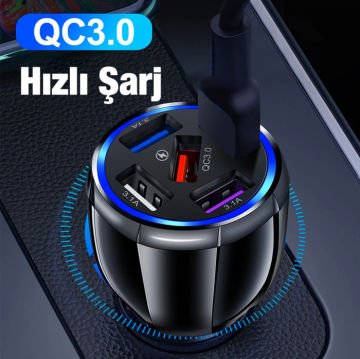Ralf 5 Portlu QC3.0 Çoklu USB Araç Çakmaklık Hızlı Şarj Aleti Araç Şarjı