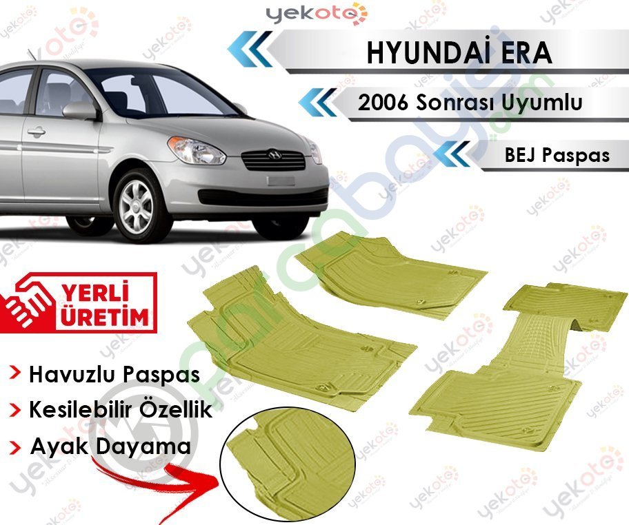 Hyundai Era 2006 Sonrası Uyumlu Havuzlu Kesilebilir Bej Paspas