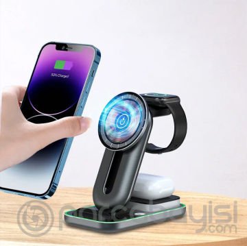 ALLY A8 15W 4in1 Magsafe Apple Watch + Airpods Mıknatıslı Kablosuz Hızlı Şarj İstasyonu