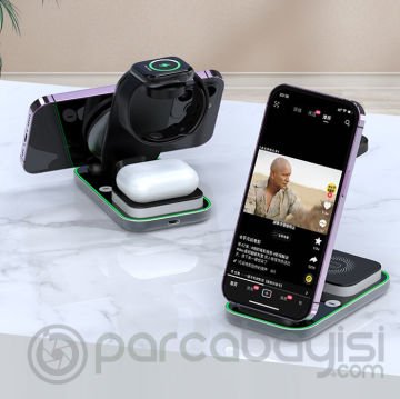 ALLY A8 15W 4in1 Magsafe Apple Watch + Airpods Mıknatıslı Kablosuz Hızlı Şarj İstasyonu