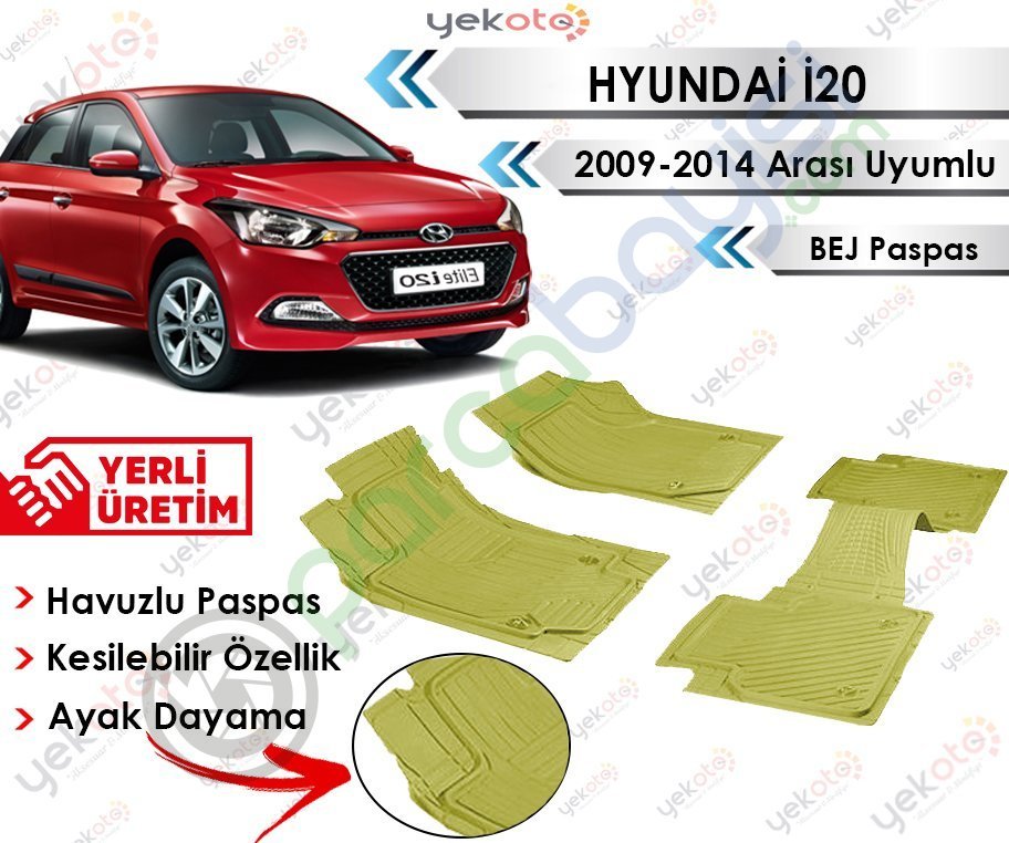 Hyundai İ20 2009-2014 Arası Uyumlu Havuzlu Kesilebilir Bej Paspas