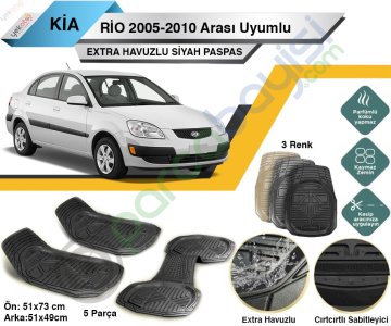 Kia Rio 2005-2010 Arası Uyumlu Extra Havuzlu Kesilebilir Siyah Paspas