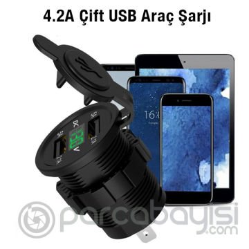 Ally Araba ve Motor İçin Su Geçirmez Led Göstergeli Çift USB Girişli Şarj Soketi