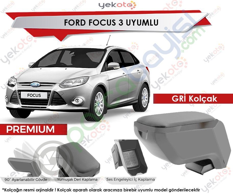 Ford Focus 3 Uyumlu Gri Kolçak Kol Dayama Ultra Kaliteli