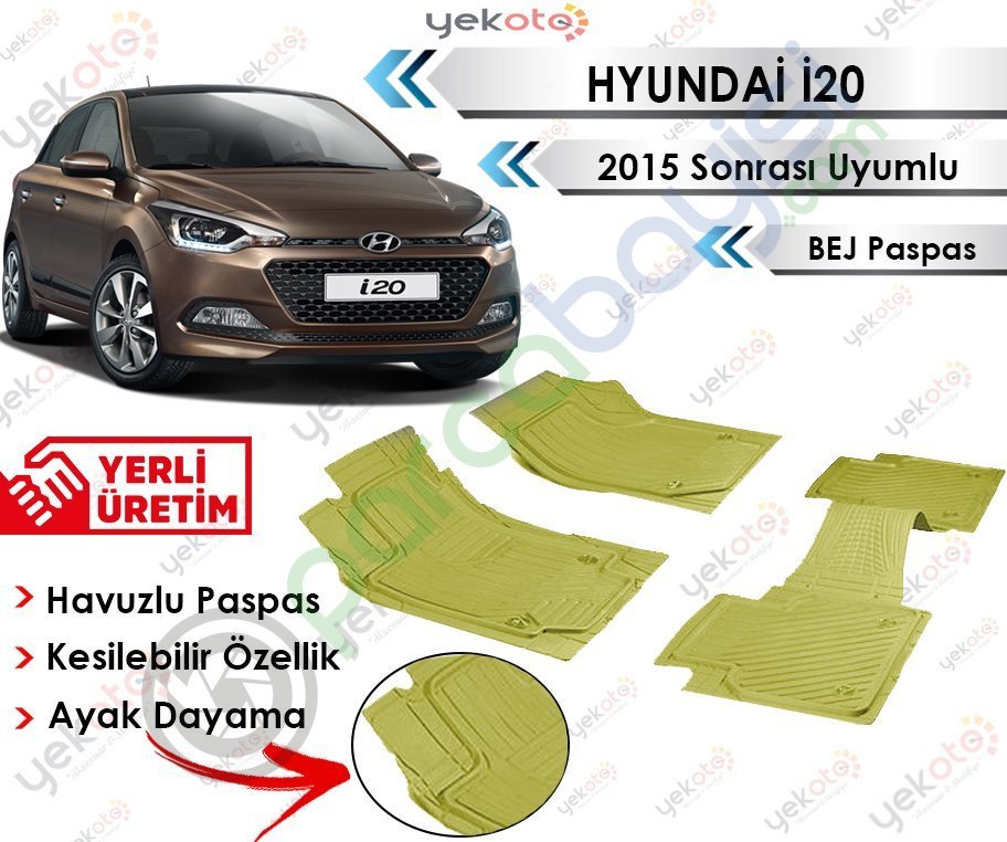 Hyundai İ20 2015 Sonrası Uyumlu Havuzlu Kesilebilir Bej Paspas