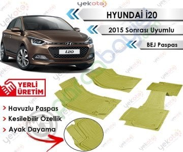 Hyundai İ20 2015 Sonrası Uyumlu Havuzlu Kesilebilir Bej Paspas
