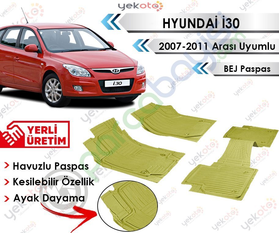 Hyundai İ30 2007-2011 Arası Uyumlu Havuzlu Kesilebilir Bej Paspas