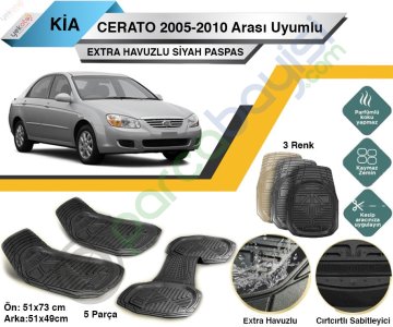 Kia Cerato 2005-2010 Arası Uyumlu Extra Havuzlu Kesilebilir Siyah Paspas