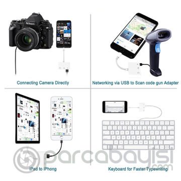 3in1 İPhone-İPAD lightning To Kulakılık ve Usb Kamera Okuyucu Otg