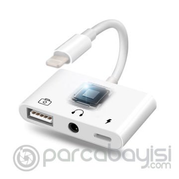 3in1 İPhone-İPAD lightning To Kulakılık ve Usb Kamera Okuyucu Otg