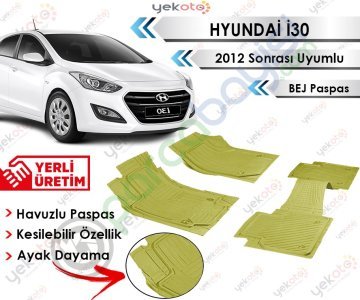 Hyundai İ30 2012 Sonrası Uyumlu Havuzlu Kesilebilir Bej Paspas
